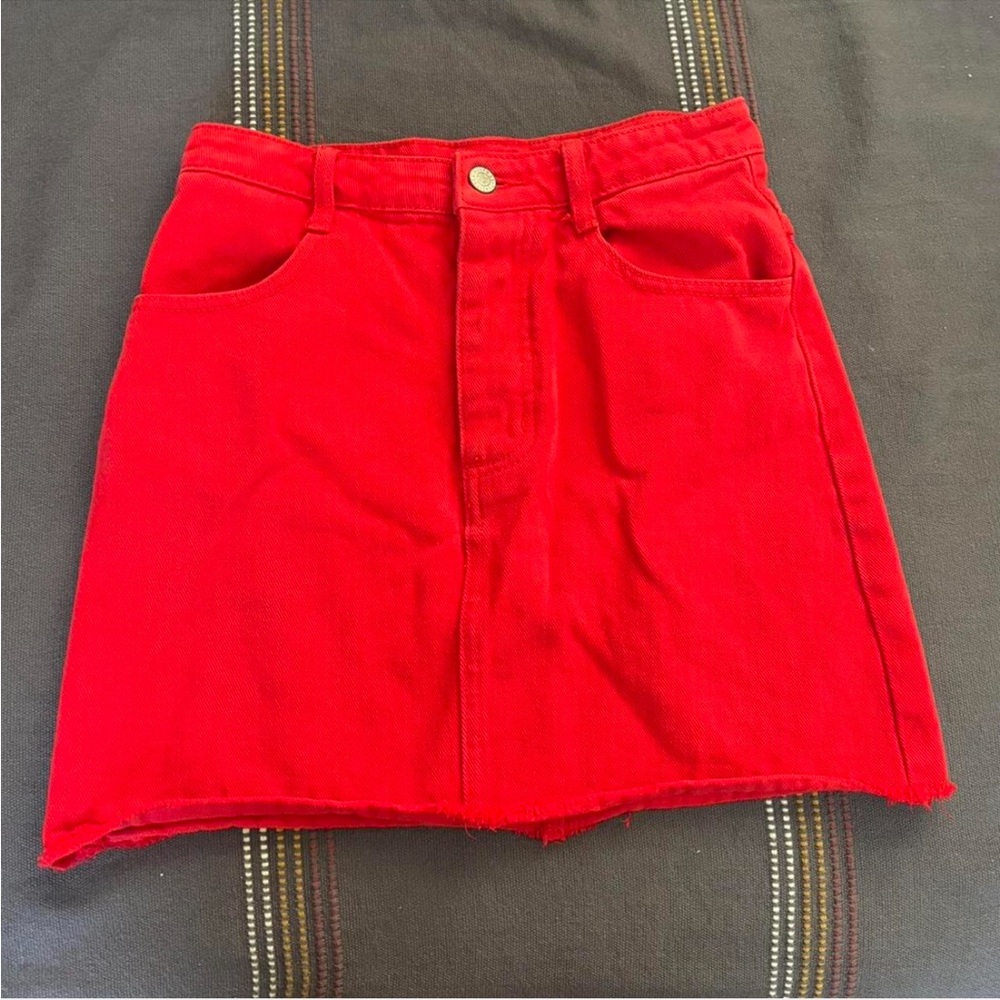 Red Denim Brandy Melville Mini Skirt